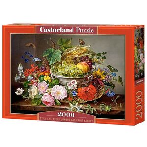 Puzzle 2000 kom - Mrtva priroda s cvijećem i košarom voća