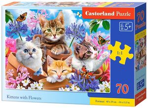 Puzzle 70 kom - Mačići s cvijećem