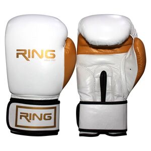 RING rukavice za boks 10 OZ kožne RS 3211, bijelo/zlatne