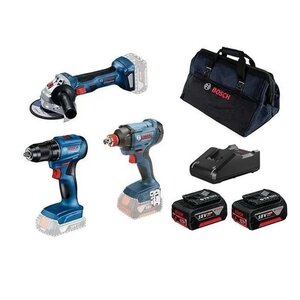 BOSCH professional aku bušilica GSR 185-LI + aku udarni stezač GDX 180-LI + aku kutna brusilica GWS 180-LI (2x 4,0 Ah, GAL 18V-40) + torba