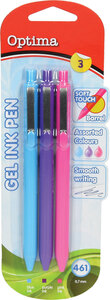 Gel pen 0,7, OPTIMA, Soft Touch, plava + roza + ljubičasta