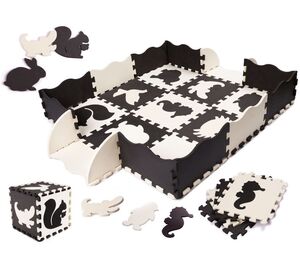 Podloga za igranje s ogradom, crno/bijela, 25 komada, 1 cm