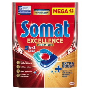 Somat Excellence Premium 5u1 tablete za strojno pranje posuđa, 42 kom