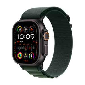 Apple Watch Ultra 2 (2nd gen) 2024 Cellular, 49mm Black Titanium Case with Dark Green Alpine Loop - L, pametni sat