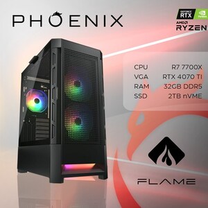 Phoenix FLAME Y-576, AMD Ryzen 7 7700X, 32GB RAM, 2TB M.2 SSD, nVidia GeForce RTX 4070 Ti, NoOS, stolno računalo