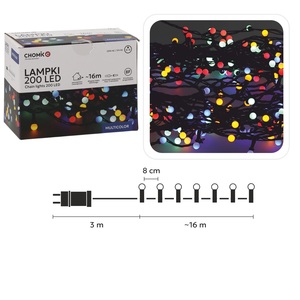 Božićne LED lampice – 200 LED, IP44, višebojne, 16 m, 8 načina osvjetljenja