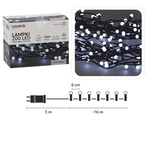 Božićne LED lampice - 200 LED, IP44, hladno bijela, 16 m, 8 načina osvjetljenja