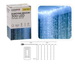 Božićne LED lampice - Zavjesa – 300 LED, IP20, hladno bijela, 8 načina osvjetljenja, USB napajanje