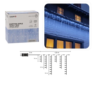 Božićne LED lampice - Zavjesa – 500 LED, IP44, hladno bijela, 20 m, 8 načina osvjetljenja