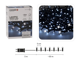 Božićne LED lampice – 1000 LED, IP44, hladno bijela, 50 m, efekt bljeska