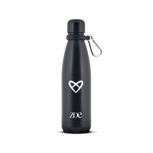 Zoe Heart Logo Stainless Steel Bottle, Black, 500 ml