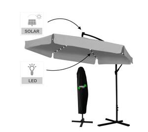 Vrtni suncobran 3 m sivi "Banana" s pokrovom i LED osvjetljenjem