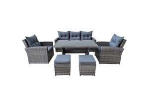 Velika vrtna garnitura - sofa, 2 fotelje, 2 taburea, stol - siva