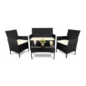 Vrtna garnitura od ratana - sofa, 2 fotelje, stol - crna