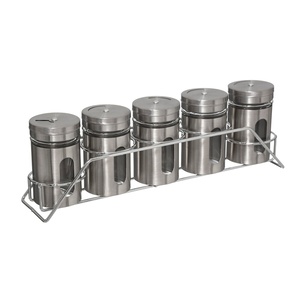 Five držač začina, 5 posuda, 28.5x6.3x9 cm, inox/staklo