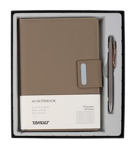 Poklon set, bilježnica A5 s kopčom i olovkom, bež