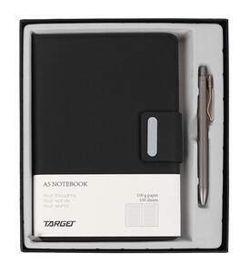 Poklon set, bilježnica A5 s kopčom i olovkom, crna