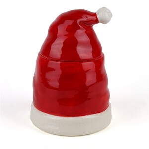 Keramička posuda s poklopcem Kapa djeda božićnjaka, 20cm, crvena/bijela