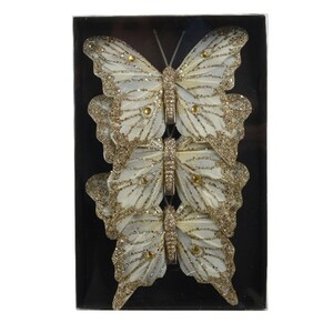 Leptiri 12xh9,7cm, 3kom, šampanj