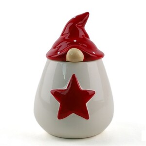 Keramička posuda s poklopcem Gnom, 19,5cm, crvena/bijela