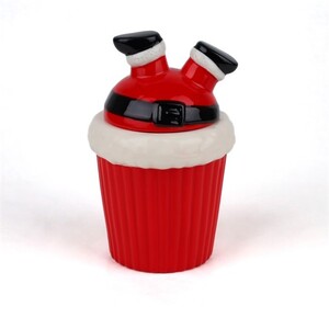 Keramička posuda s poklopcem djed božićnjak, crvena