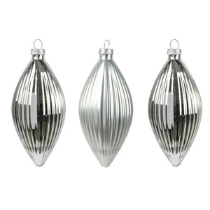 Stakleni ukras maslina 6xh13cm, 3kom, srebrna