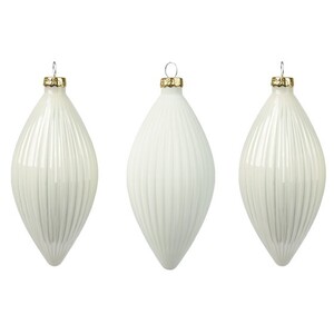 Stakleni ukras maslina 6xh13cm, 3kom, bijela