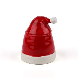 Keramička posuda s poklopcem Kapa djeda božićnjaka, 15cm, crvena/bijela