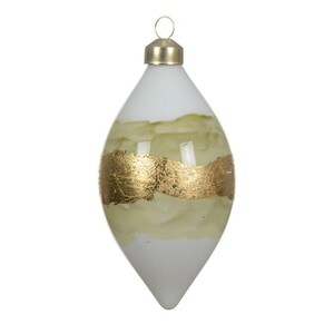 Stakleni ukras maslina h12,5x6cm 2kom, bijela/zlatna