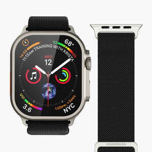 Vonmählen zamjenski remen za Apple Watch 44/45/46/49 mm, Black Classic Nylon Loop, One Size