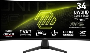 MSI monitor MAG 346CQ, 34" QD-OLED, UWQHD, 175Hz, 0.03ms, HDMI x2, DP, USB 2.0 x3, USB Type-C, zakrivljeni