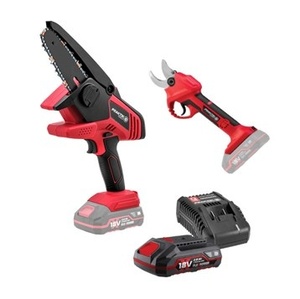 PRAKTIK akumulatorski set alata za obrezivanje PTQ097 škare 18V + PTQ134 mini lančana pila 18V + PTQ133 punjač i baterija 2.0Ah