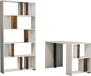 Studijski stol i policu za knjige, Lima - White, Walnut