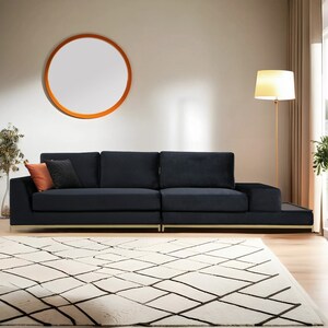 Četverosjed, LINE s integriranim stolićem, crni, Line With Side Table - Black