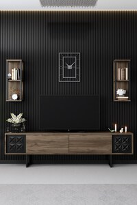 Set namještaja za dnevnu sobu, Black Line Set - Walnut, Black