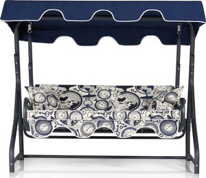 Vrtni trosjed za ljuljanje, tamno plava krema crna boja, Ruta 3 Kişilik Bahçe Balkon Teras Salıncağı - 7