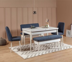 Set stolova i stolica (5 komada), Bijela boja Tamno plava, Vina 1048 - Dark Blue, White