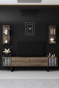 Set namještaja za dnevnu sobu, Chrome Line Set - Walnut, Black
