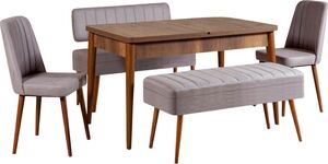 Set stola i stolica (5 komada), Vina 0701 - 4 - Walnut, Grey