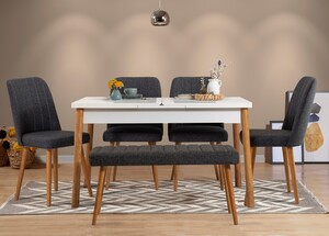 Set stolova i stolica (6 komada), Atlantski bor Bijela boja Antracit, Santiago 1053 - 2 AB