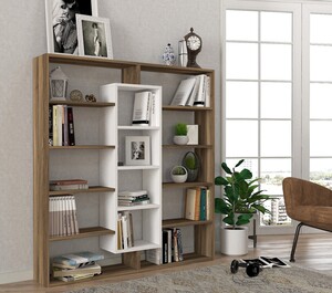 Polica za knjige, Orah Bijela boja, Ample - Walnut, White