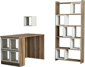 Studijski stol i policu za knjige, Box - Walnut, Cream