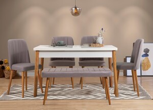 Set stolova i stolica (6 komada), Atlantski bor Bijela boja Sivo, Costa 0701 - 2 AB