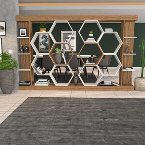 Polica za knjige, Sueno - White, Walnut