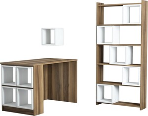 Studijski stol i policu za knjige, Box - Walnut, White