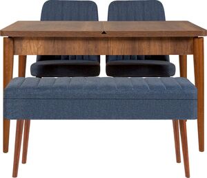 Set stola i stolica (4 komada), Vina 1048 - 3 - Walnut, Dark Blue