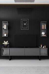 Set namještaja za dnevnu sobu, Chrome Line Set - Anthracite, Black