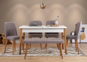 Set stolova i stolica (6 komada), Atlantski bor Bijela boja Sivo, Santiago 0701 - 2 AB