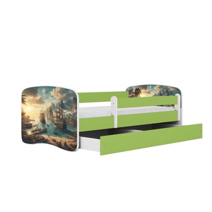 Drveni dječji krevet BROD s ladicom - 180x80 cm zeleni