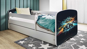 Drveni dječji krevet UTRKA s ladicom - 180x80 cm bijeli